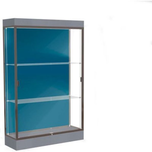Waddell Display Case Of Ghent Edge Lighted Floor Case, Blue Steel Back, Dark Bronze Frame, 6" Carbon Mesh Base, 48"W x 76"H x 20"D 92LFBS-BZ-CM